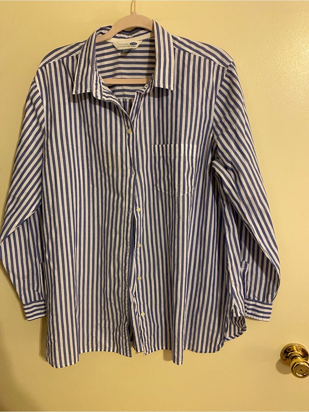 Old Navy Blue and White Vertical Stripe Button-Down Shirt